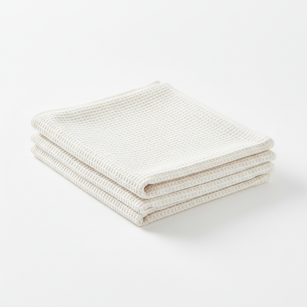 Folded multipurpose cotton cleaning cloth on white background